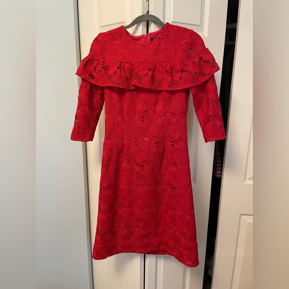 Red floral lace knee length dress
